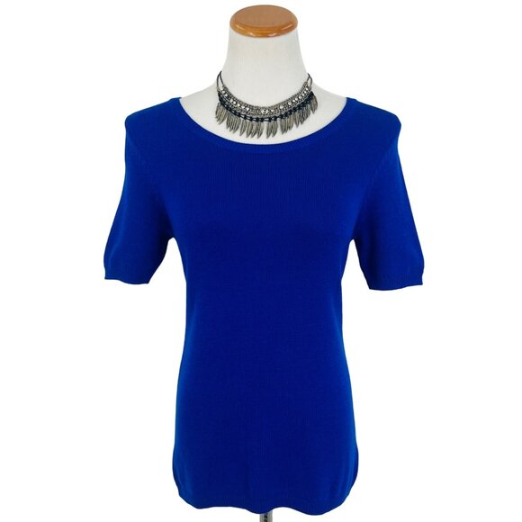 GAP Cobalt Blue Knit Short Sleeve Sweater Top • Preppy Classic Minimalist Mod S - Picture 14 of 15